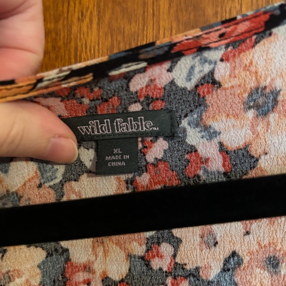 Spring Floral Wrap Dress Scrunch Sleeve Easter Orange Pink Blue Flowers - Picture 8 of 9